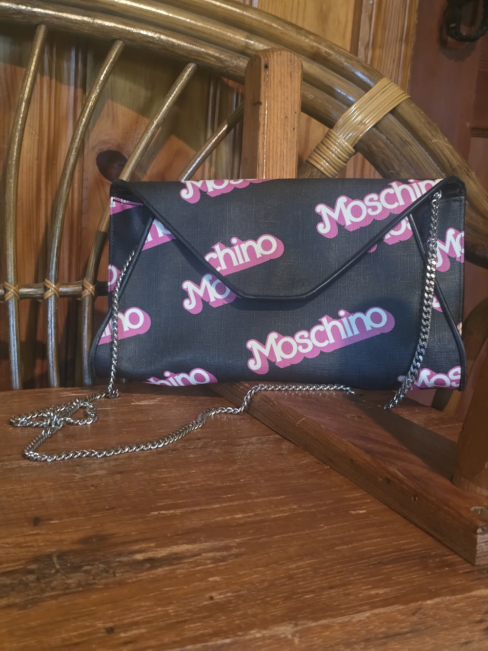 Moschino Barbie By Jeremy Scott Black Crossbody with Pink Logo Print - Picture 14 of 16